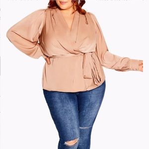 Nordstrom City Chic faux wrap top in taupe in S/16